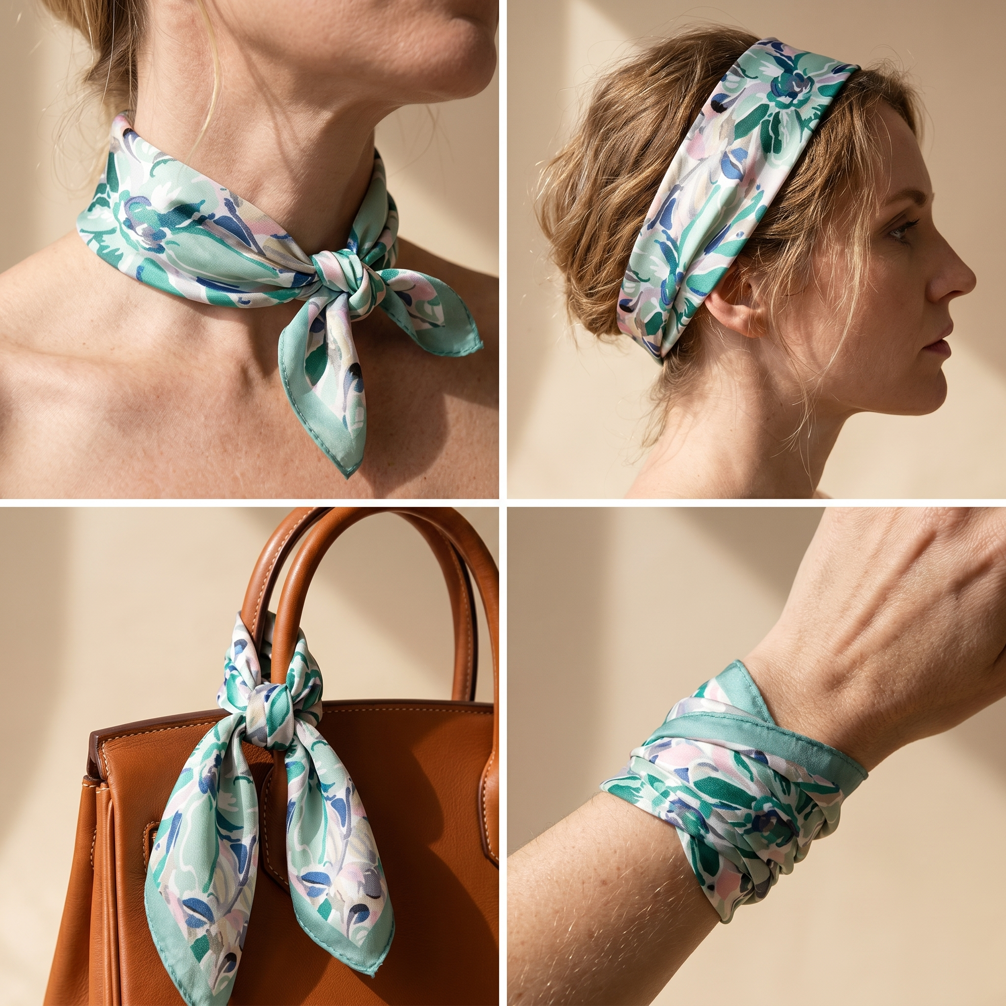 Bracksley multicolor floral satin scarf for women, 27 inch square — view 3