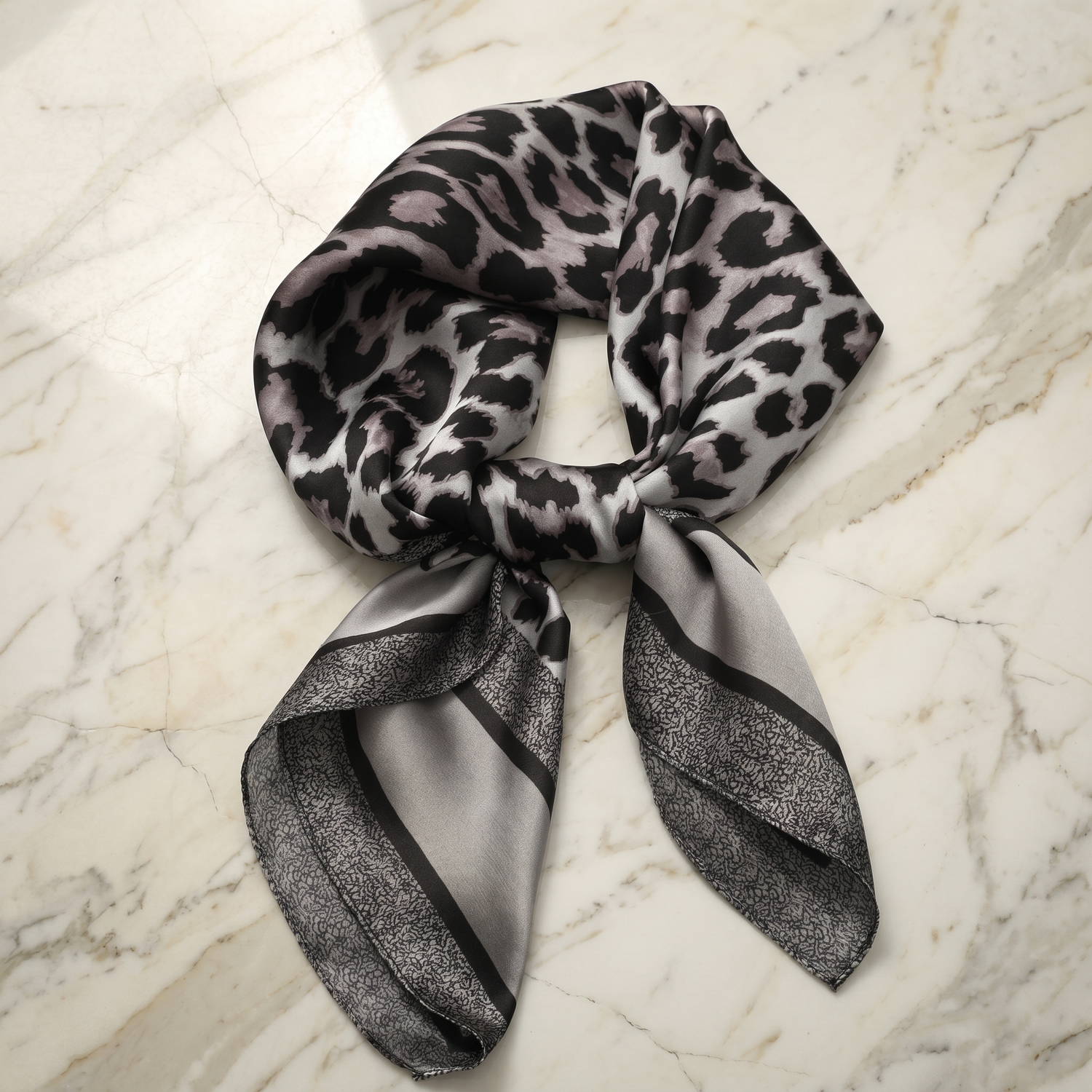 Bracksley black animal satin scarf for women, 27 inch square — view 1