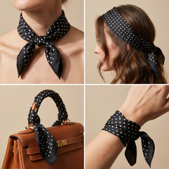Bracksley black geometric satin scarf for women, 27 inch square — view 3