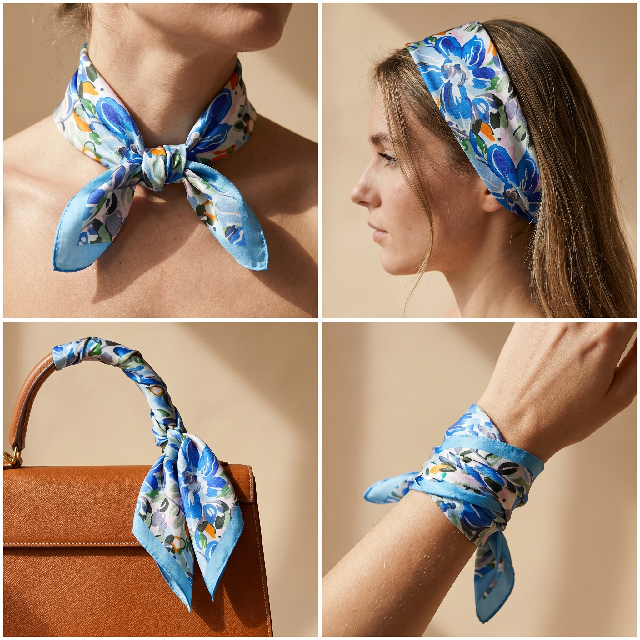 Bracksley multicolor floral satin scarf for women, 27 inch square — view 3