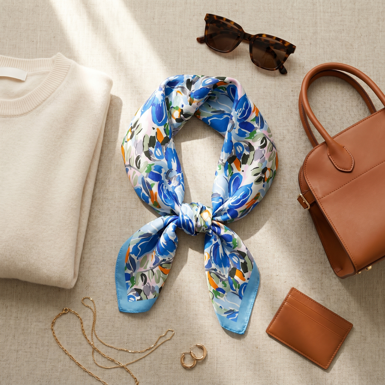 Bracksley multicolor floral satin scarf for women, 27 inch square — view 2
