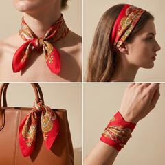 Bracksley red paisley satin scarf for women, 27 inch square — view 3