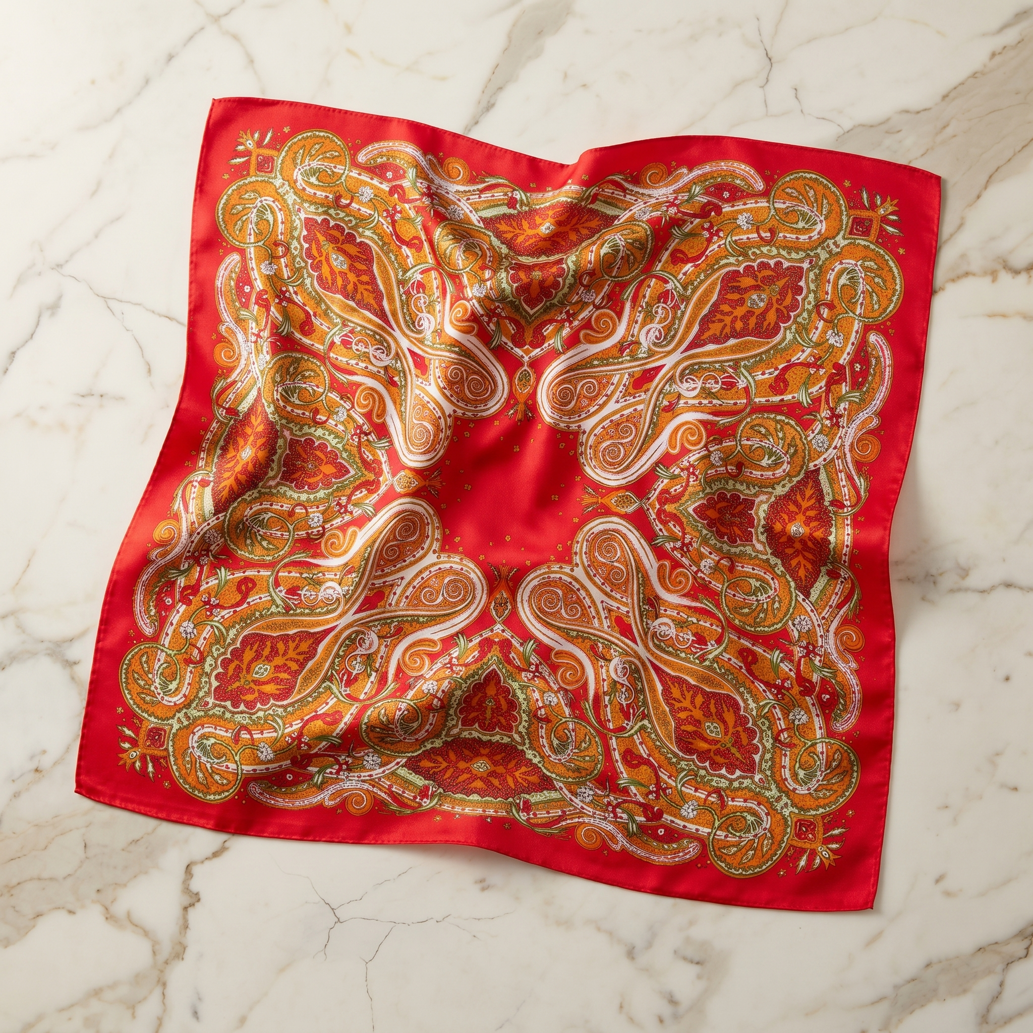 Bracksley red paisley satin scarf for women, 27 inch square — view 1