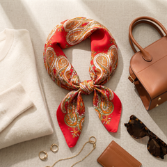 Bracksley red paisley satin scarf for women, 27 inch square — view 2