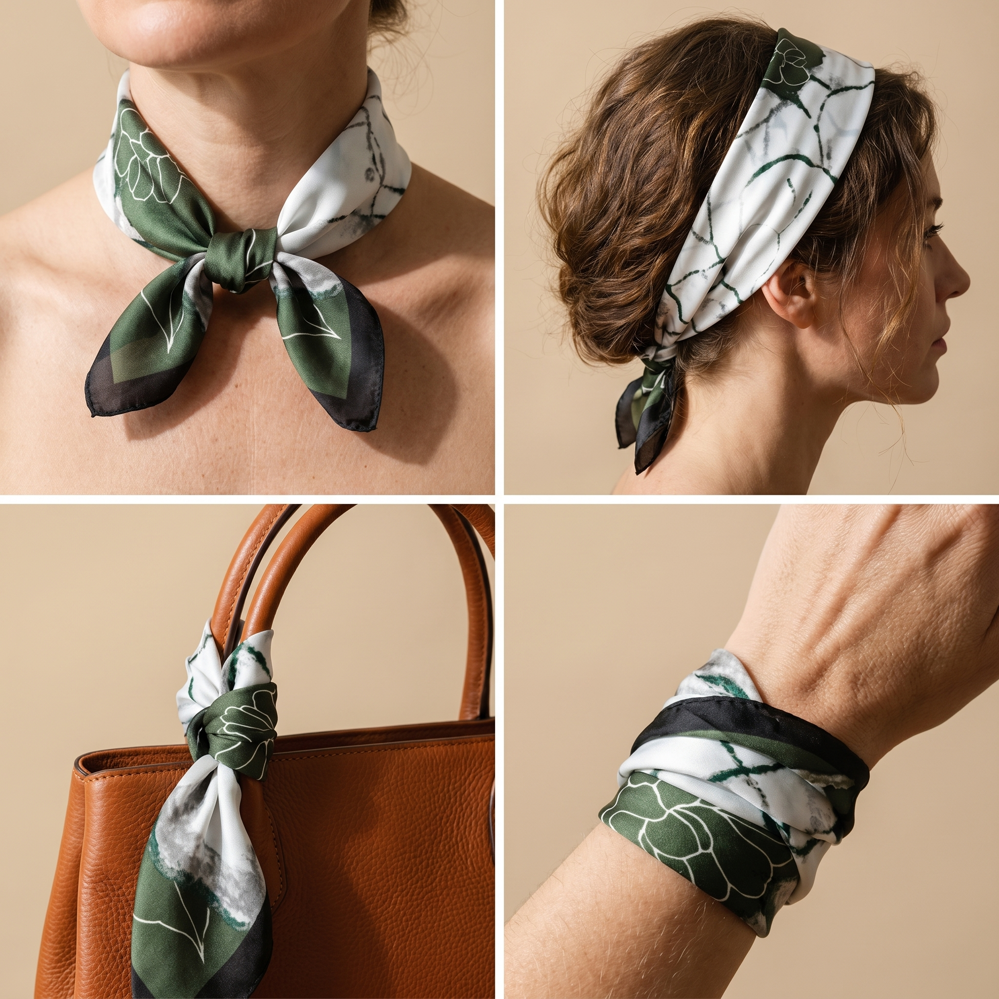 Bracksley gray floral satin scarf for women, 27 inch square — view 3
