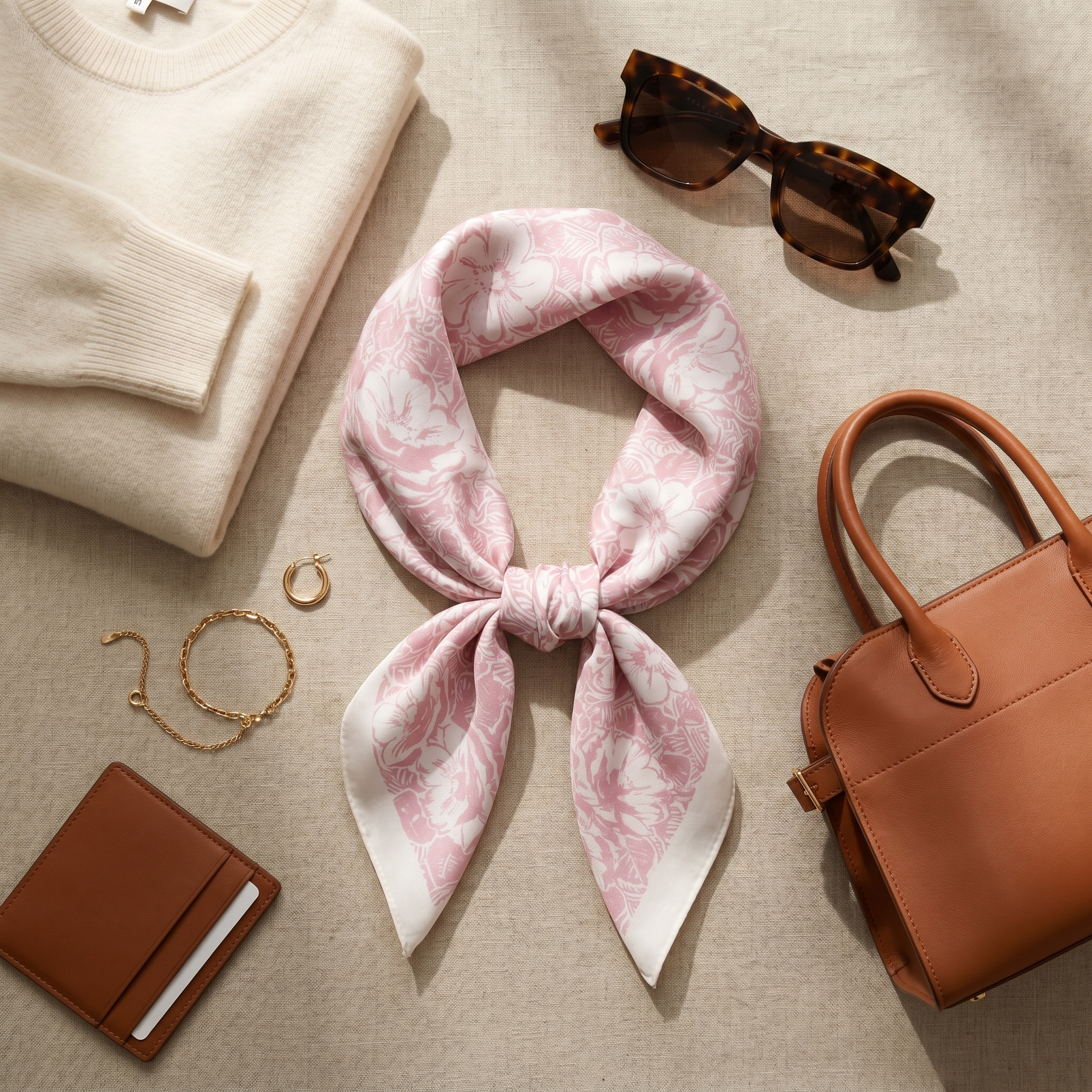 Bracksley pink floral satin scarf for women, 27 inch square — view 2