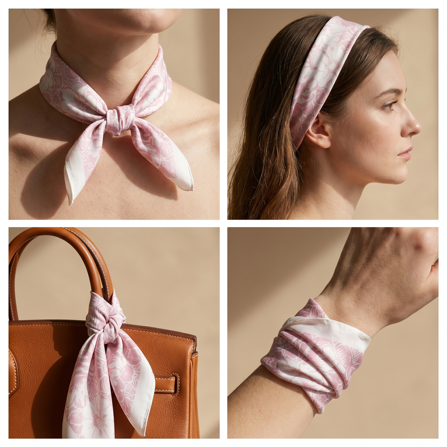 Bracksley pink floral satin scarf for women, 27 inch square — view 3