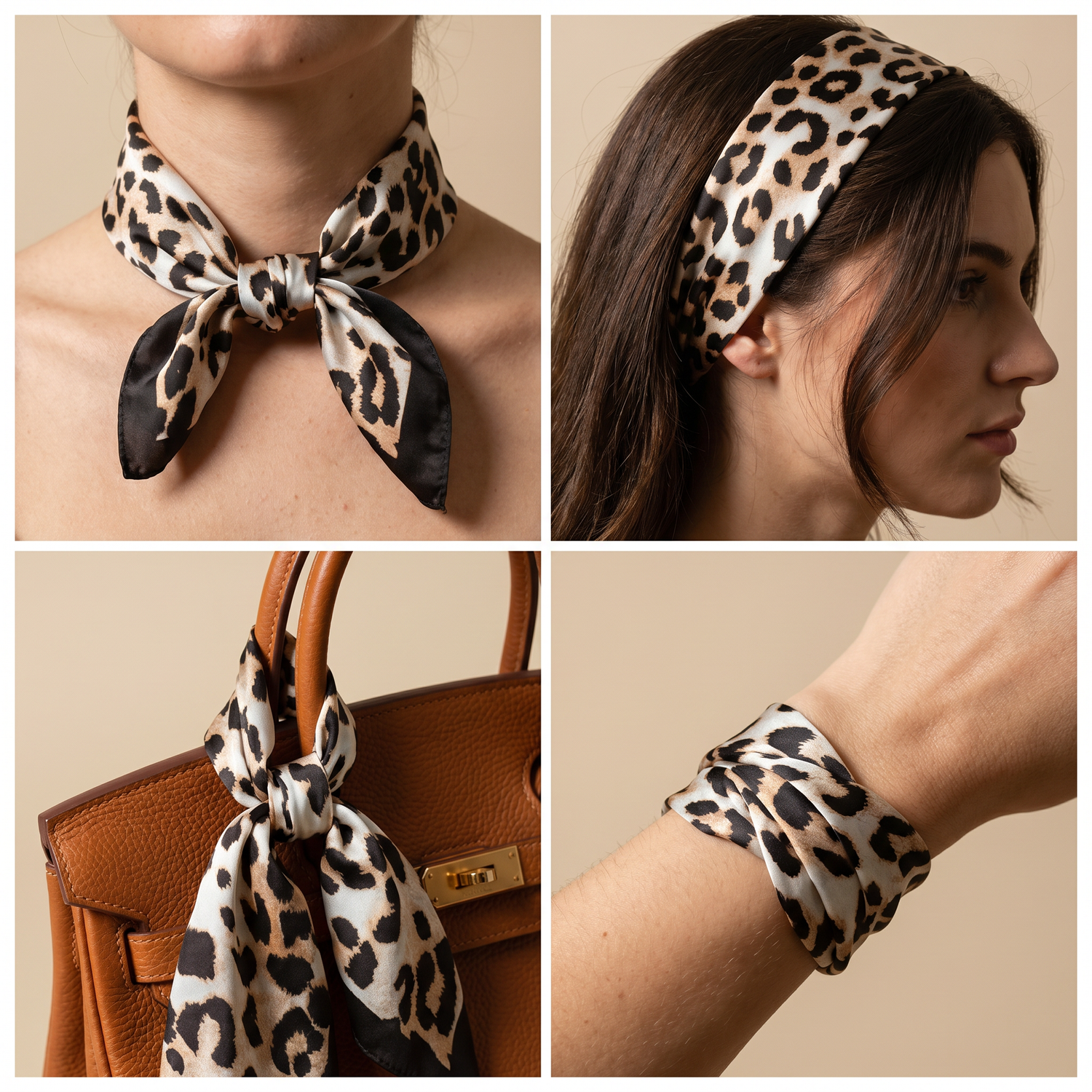 Bracksley beige animal satin scarf for women, 27 inch square — view 3