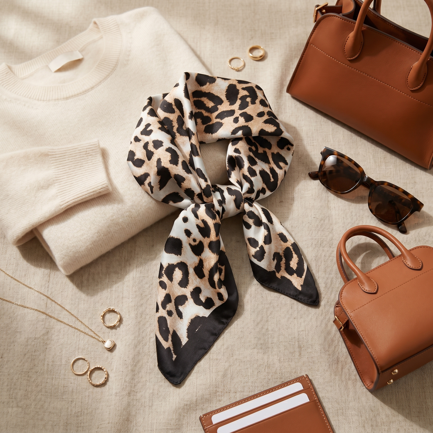 Bracksley beige animal satin scarf for women, 27 inch square — view 2