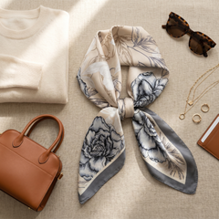 Bracksley beige floral satin scarf for women, 27 inch square — view 2