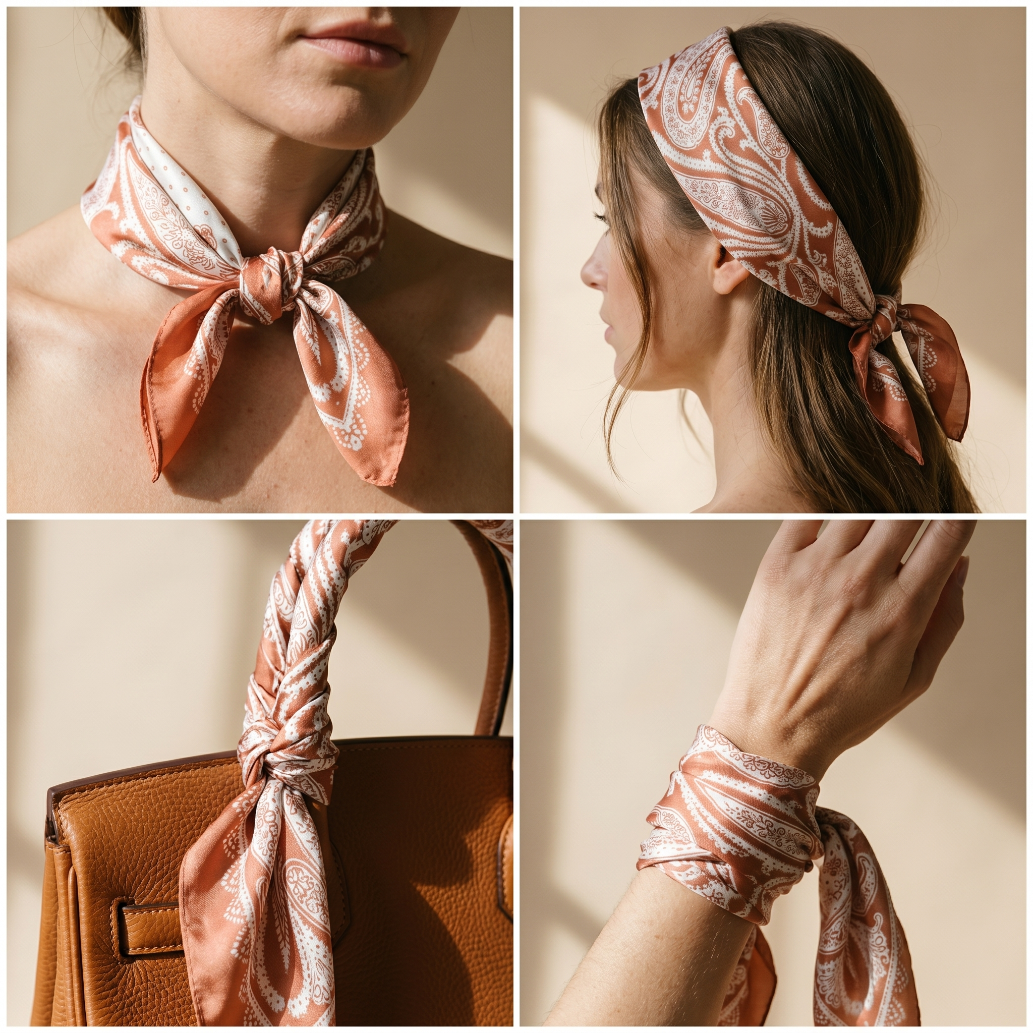 Bracksley orange paisley satin scarf for women, 27 inch square — view 3