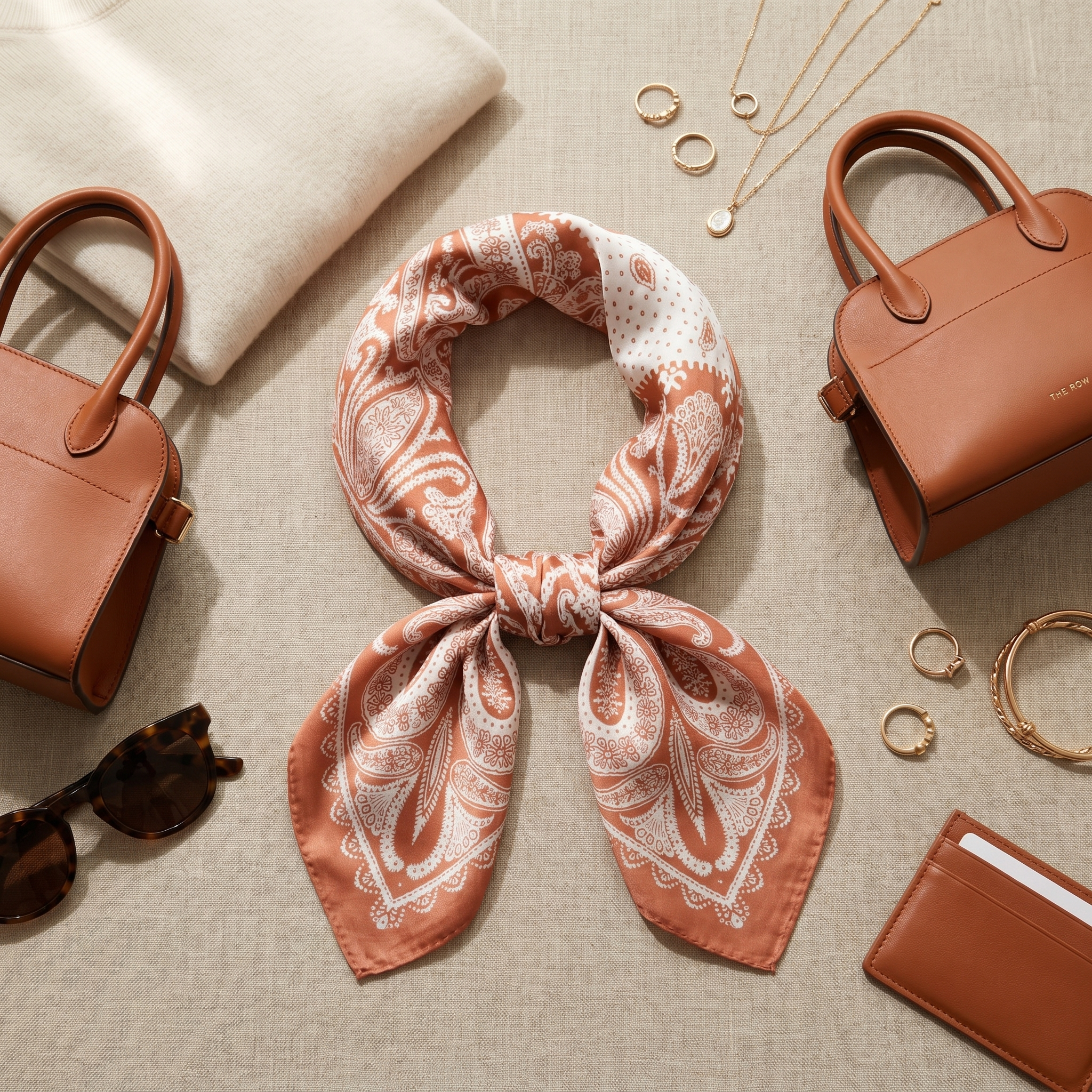 Bracksley orange paisley satin scarf for women, 27 inch square — view 2