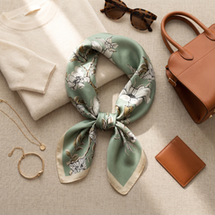 Bracksley green floral satin scarf for women, 27 inch square — view 2