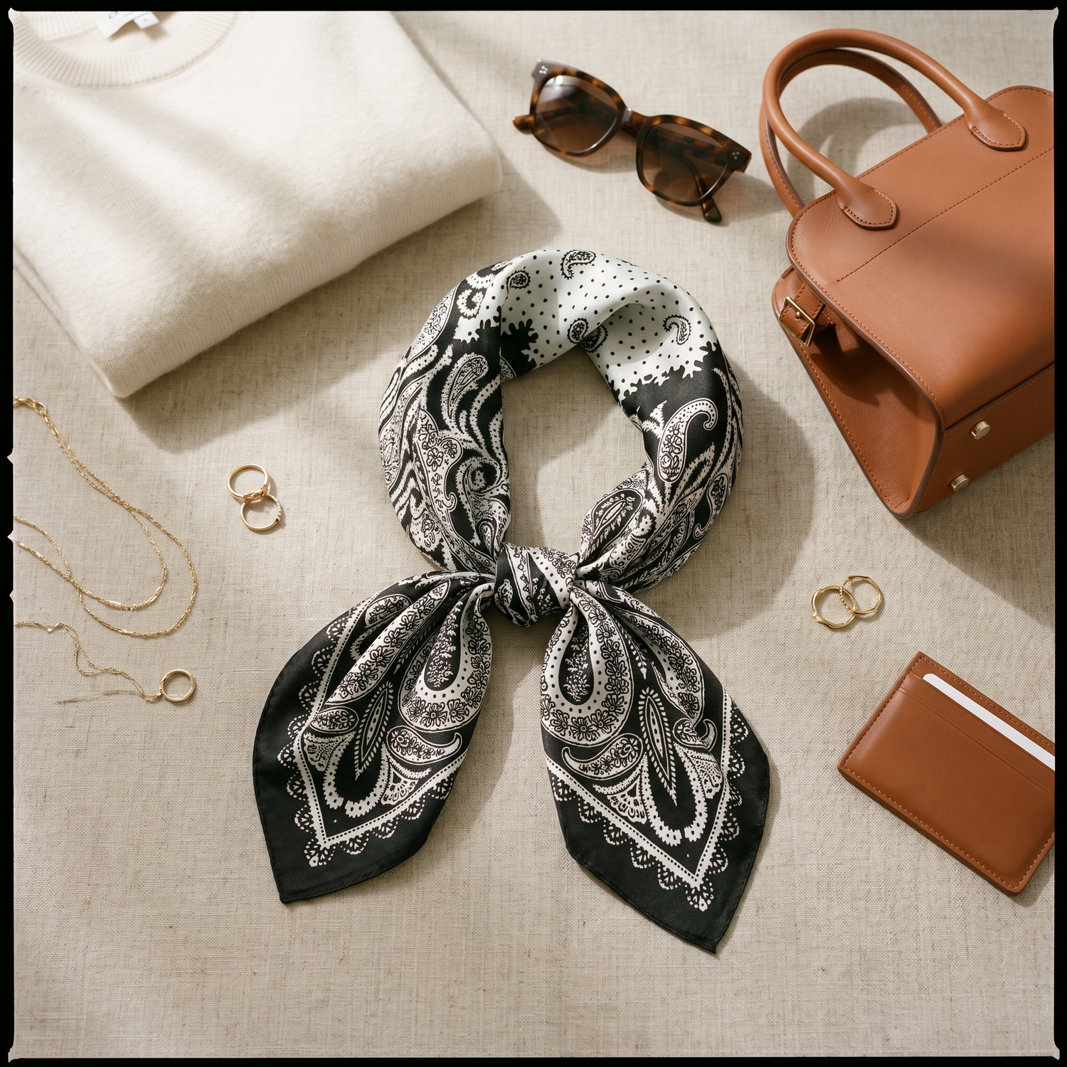 Bracksley black paisley satin scarf for women, 27 inch square — view 2