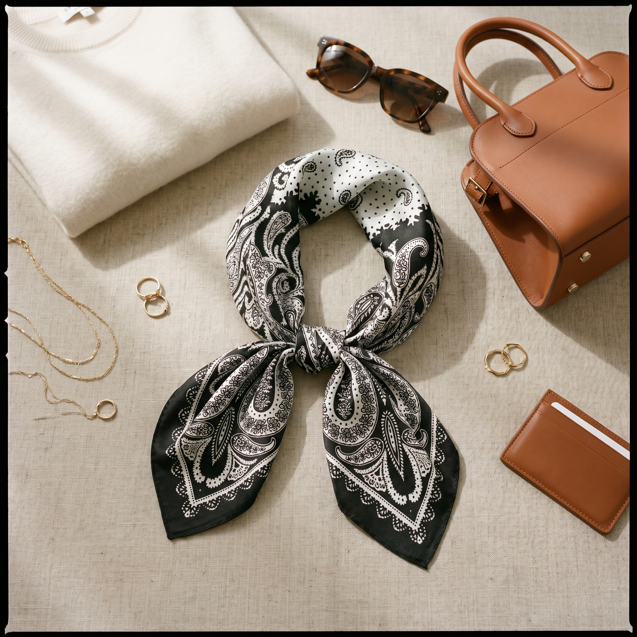 Bracksley black paisley satin scarf for women, 27 inch square — view 2