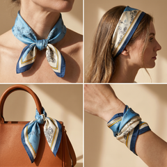 Bracksley blue floral satin scarf for women, 27 inch square — view 3