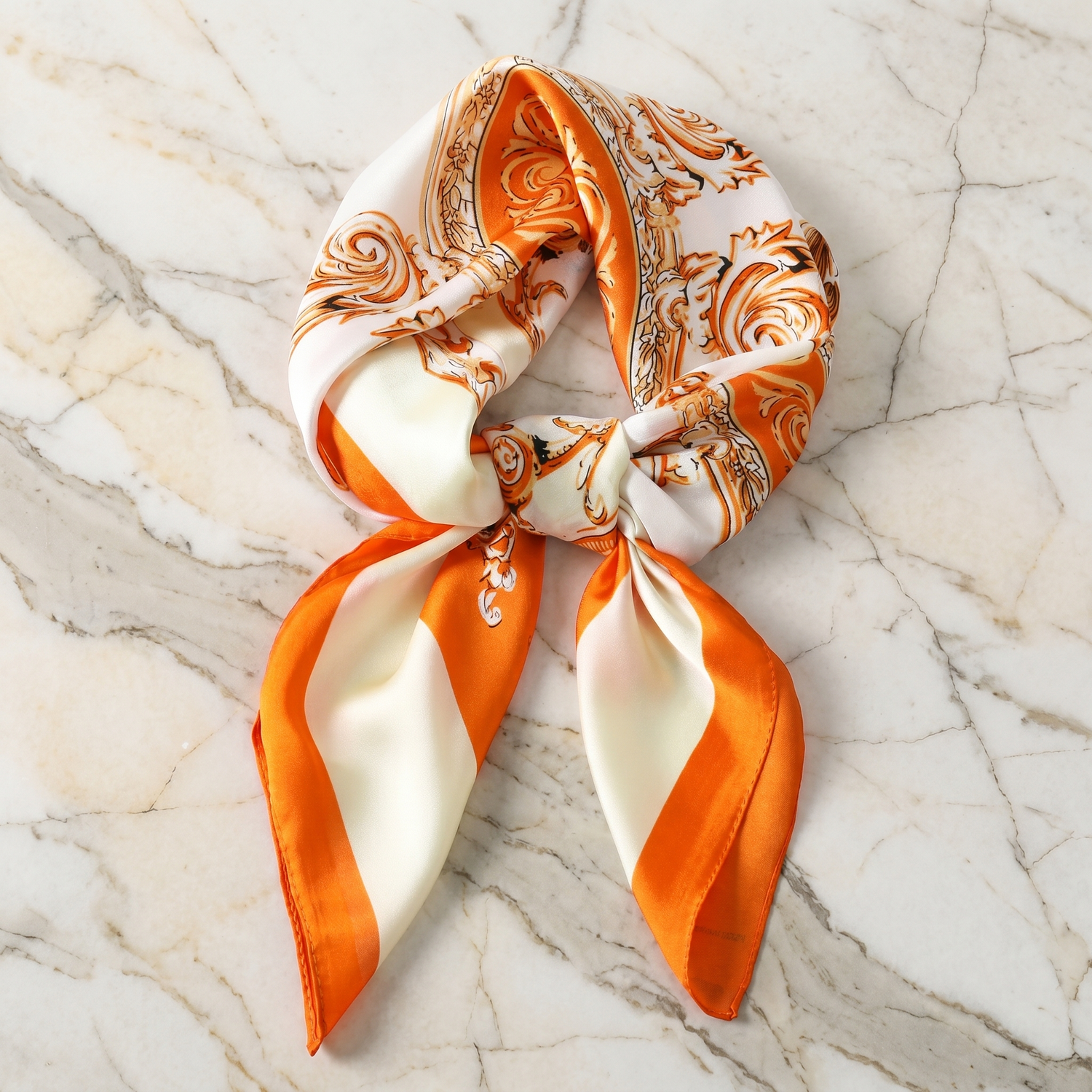 Bracksley orange paisley satin scarf for women, 27 inch square — view 1