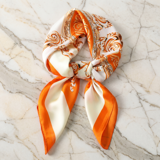 Bracksley orange paisley satin scarf for women, 27 inch square — view 1