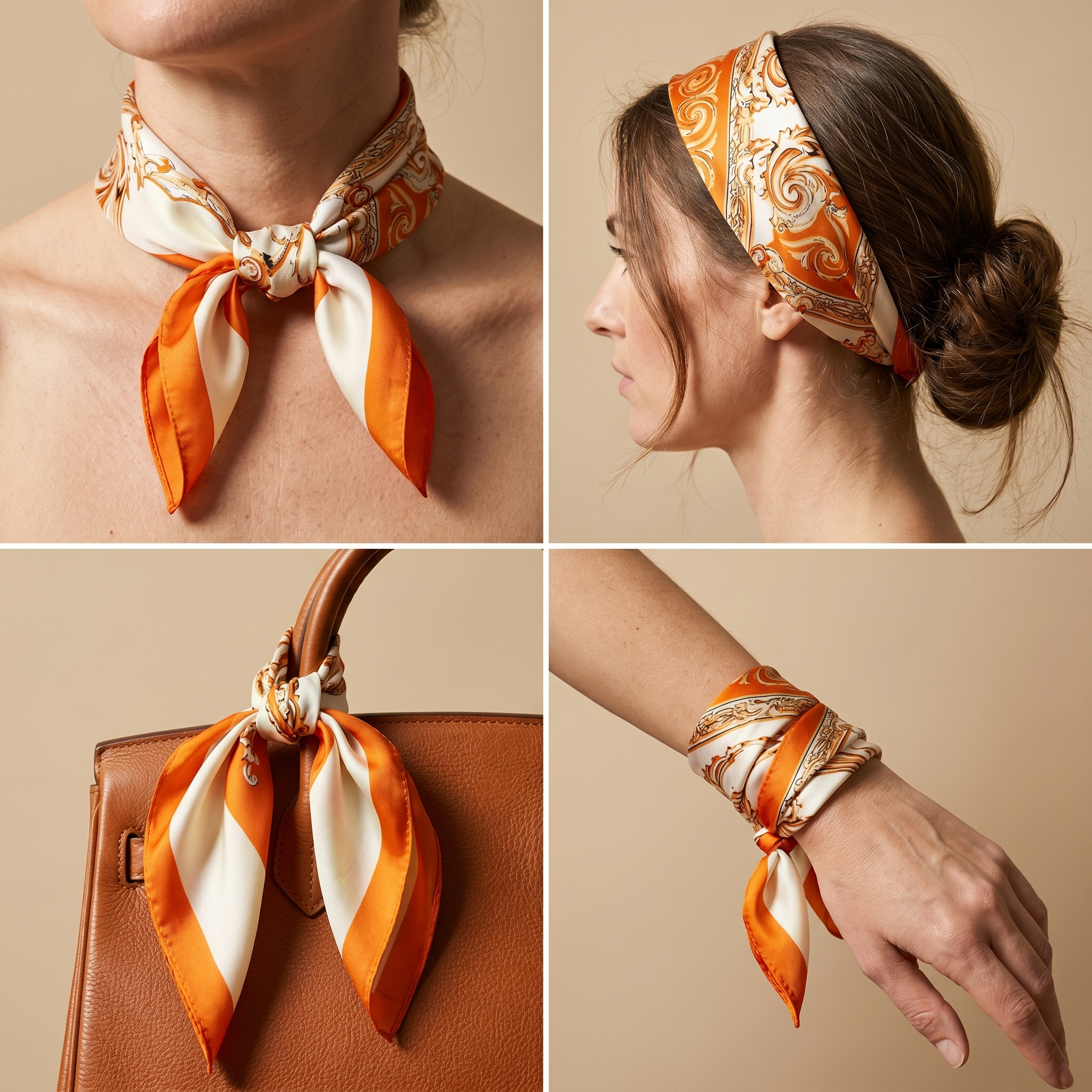 Bracksley orange paisley satin scarf for women, 27 inch square — view 3