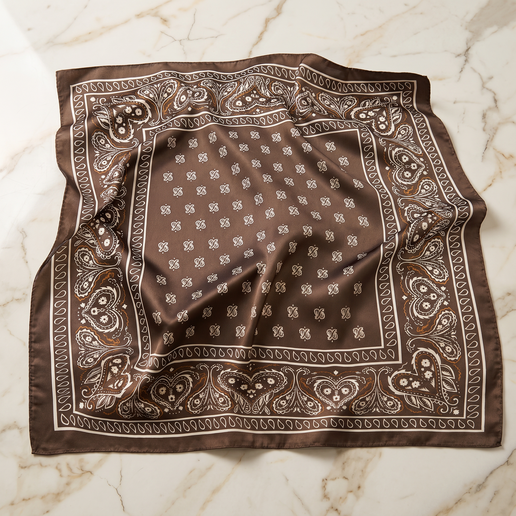 Bracksley brown paisley satin scarf for women, 27 inch square — view 1