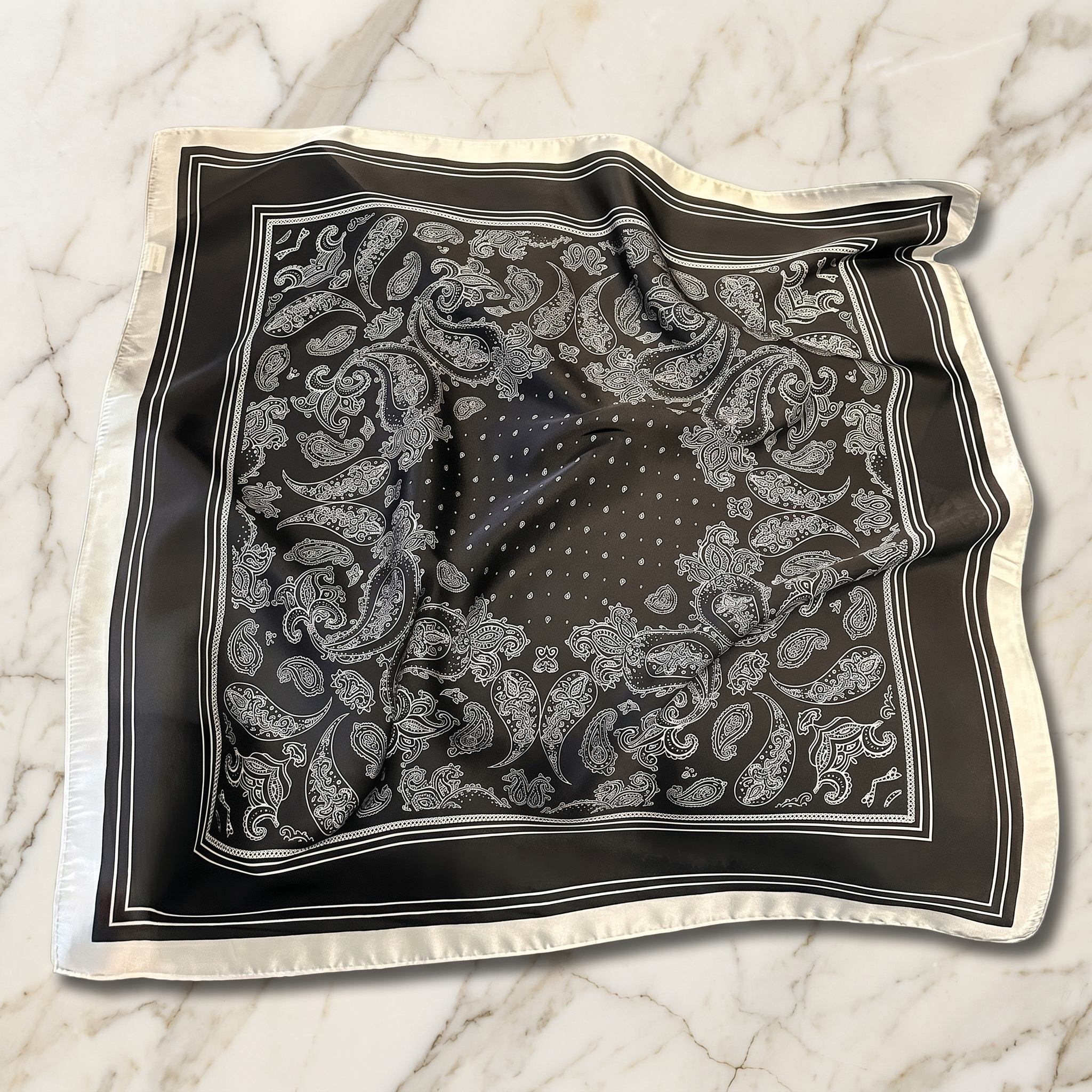 Bracksley black paisley satin scarf for women, 27 inch square — view 1