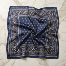 Navy & Cream Paisley Satin Scarf — Ornate Paisley Border