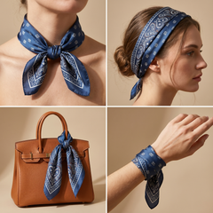 Bracksley blue paisley satin scarf for women, 27 inch square — view 3