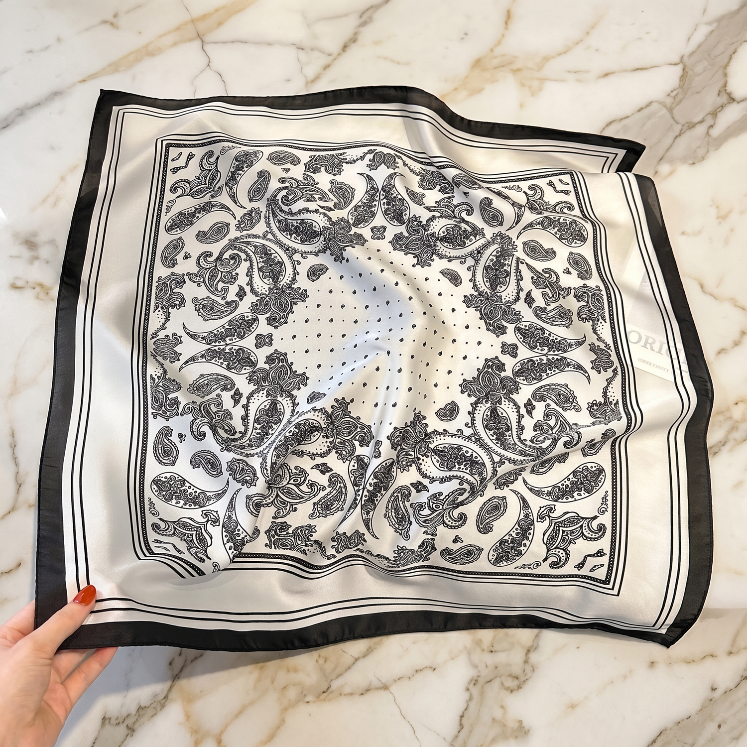 Bracksley black paisley satin scarf for women, 27 inch square — view 1