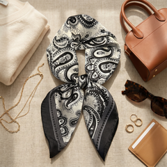 Bracksley black paisley satin scarf for women, 27 inch square — view 2