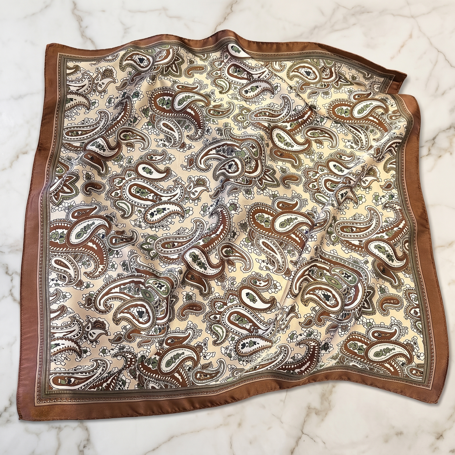Bracksley beige paisley satin scarf for women, 27 inch square — view 1