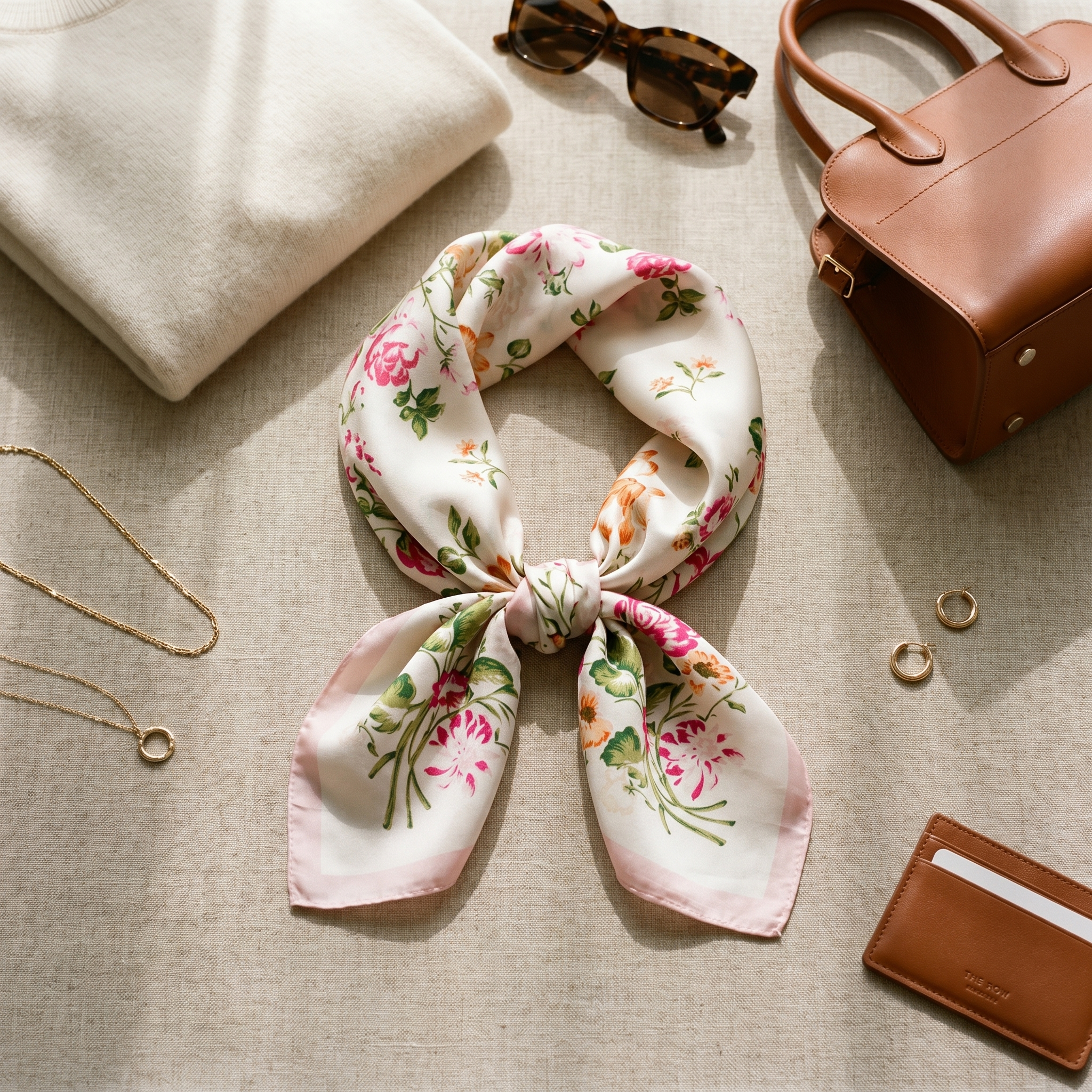 Bracksley multicolor floral satin scarf for women, 27 inch square — view 2