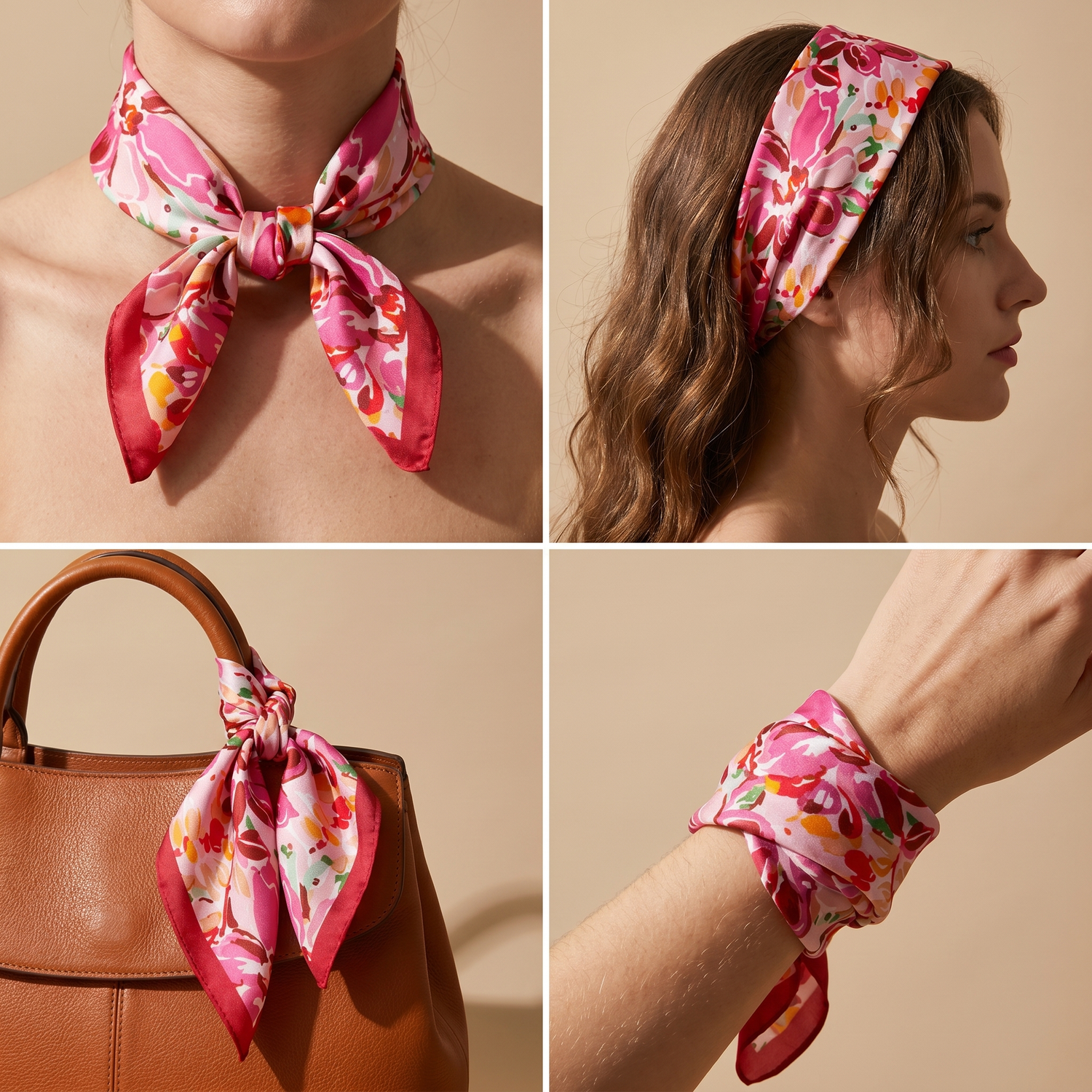 Bracksley multicolor floral satin scarf for women, 27 inch square — view 3