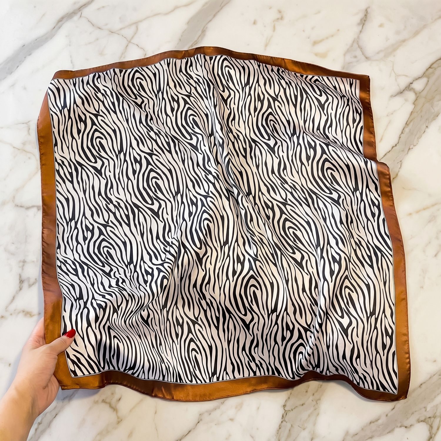 Bracksley black animal satin scarf for women, 27 inch square — view 1