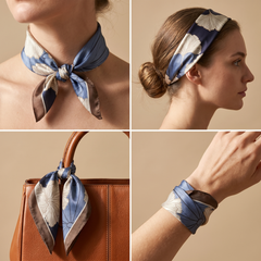 Bracksley blue floral satin scarf for women, 27 inch square — view 3