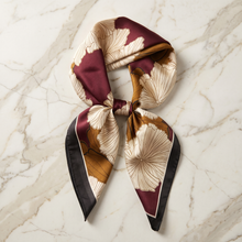 Burgundy & Cream Floral Satin Scarf — Botanical Line Petals