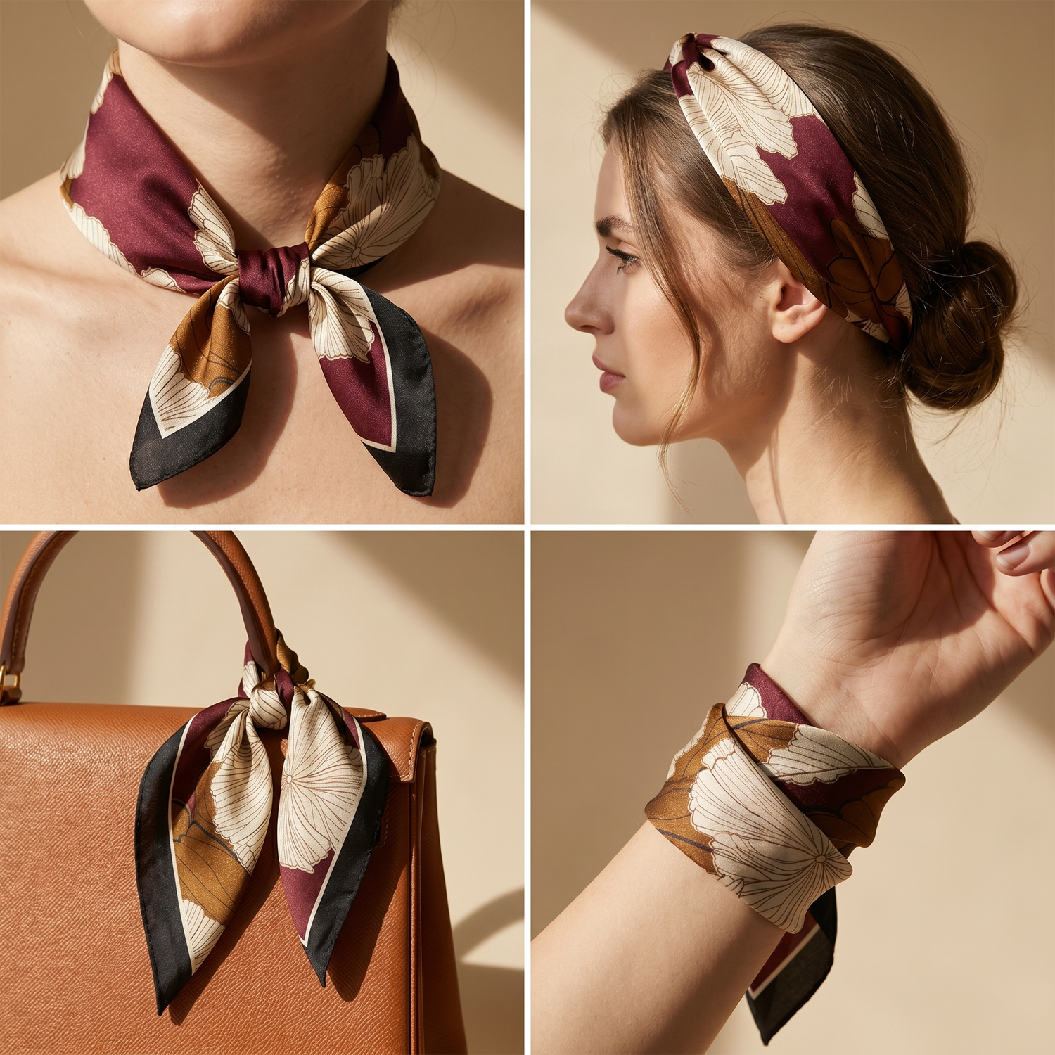 Bracksley multicolor floral satin scarf for women, 27 inch square — view 3