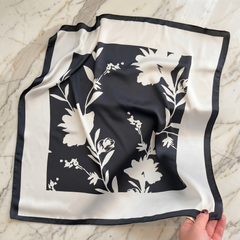 Bracksley black floral satin scarf for women, 27 inch square — view 1