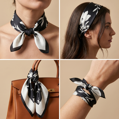 Bracksley black floral satin scarf for women, 27 inch square — view 3