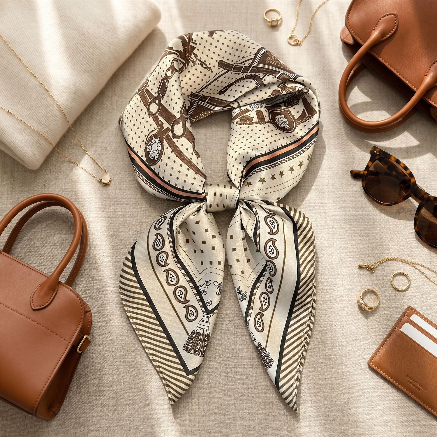 Bracksley beige klassisch satin scarf for women, 27 inch square — view 2