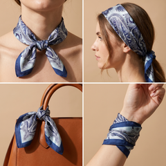Bracksley blue paisley satin scarf for women, 27 inch square — view 3