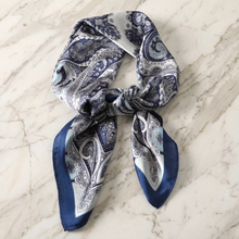 Navy & Ivory Paisley Satin Scarf — Ornate Paisley Swirls