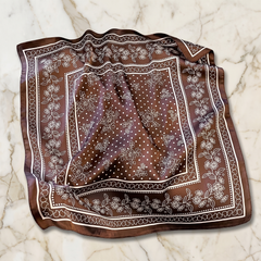 Bracksley brown floral satin scarf for women, 27 inch square — view 1