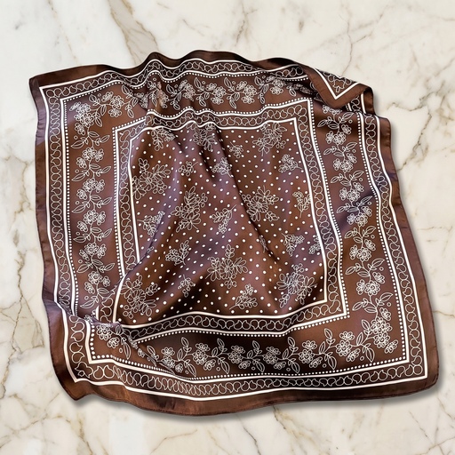 Bracksley brown floral satin scarf for women, 27 inch square — view 1