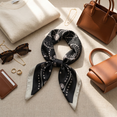 Bracksley black klassisch satin scarf for women, 27 inch square — view 2