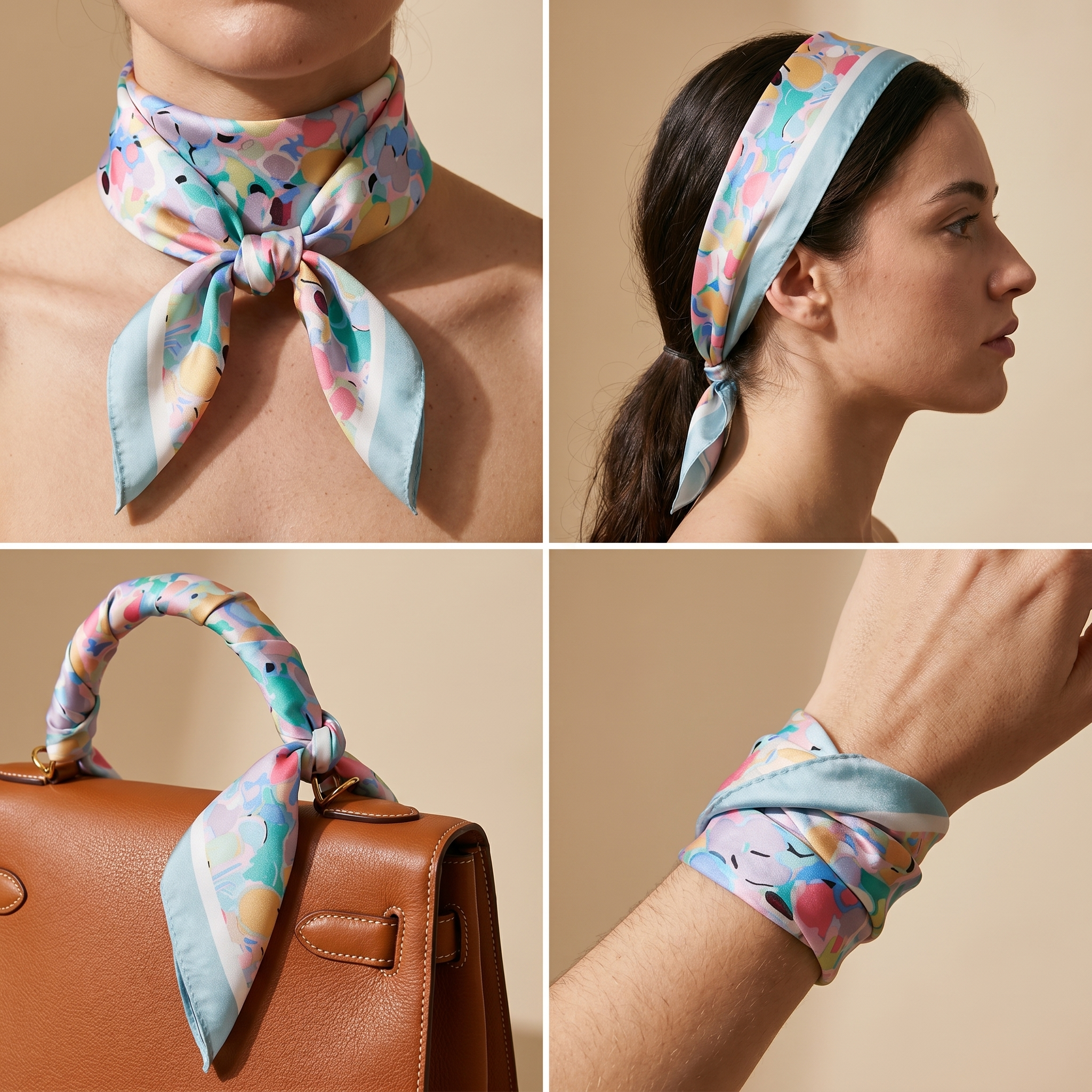 Bracksley multicolor floral satin scarf for women, 27 inch square — view 3