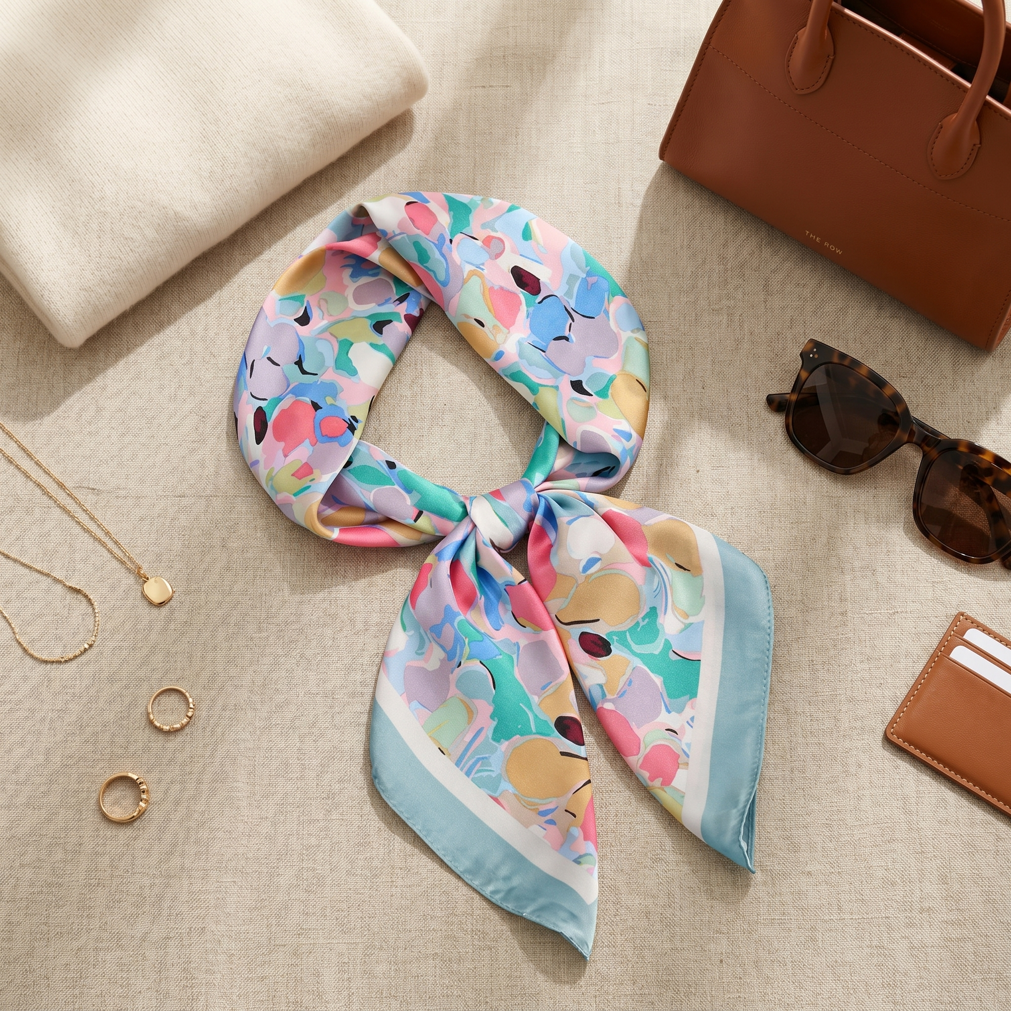 Bracksley multicolor floral satin scarf for women, 27 inch square — view 2