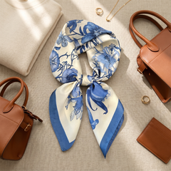 Bracksley blue floral satin scarf for women, 27 inch square — view 2