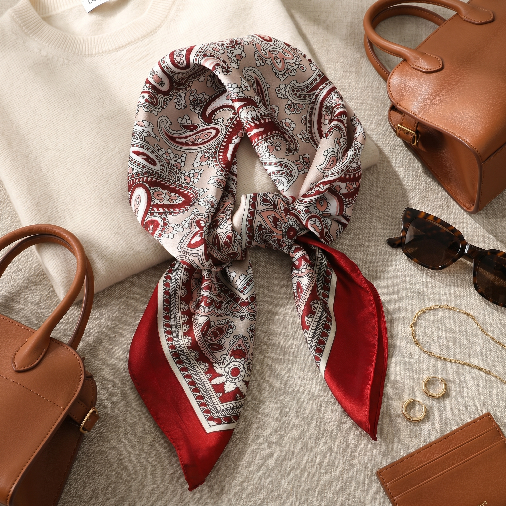 Bracksley multicolor paisley satin scarf for women, 27 inch square — view 2