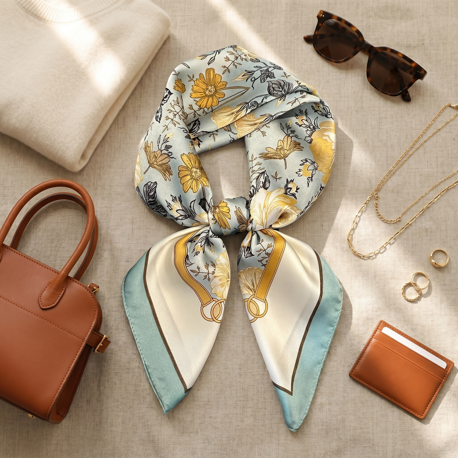 Bracksley multicolor floral satin scarf for women, 27 inch square — view 2