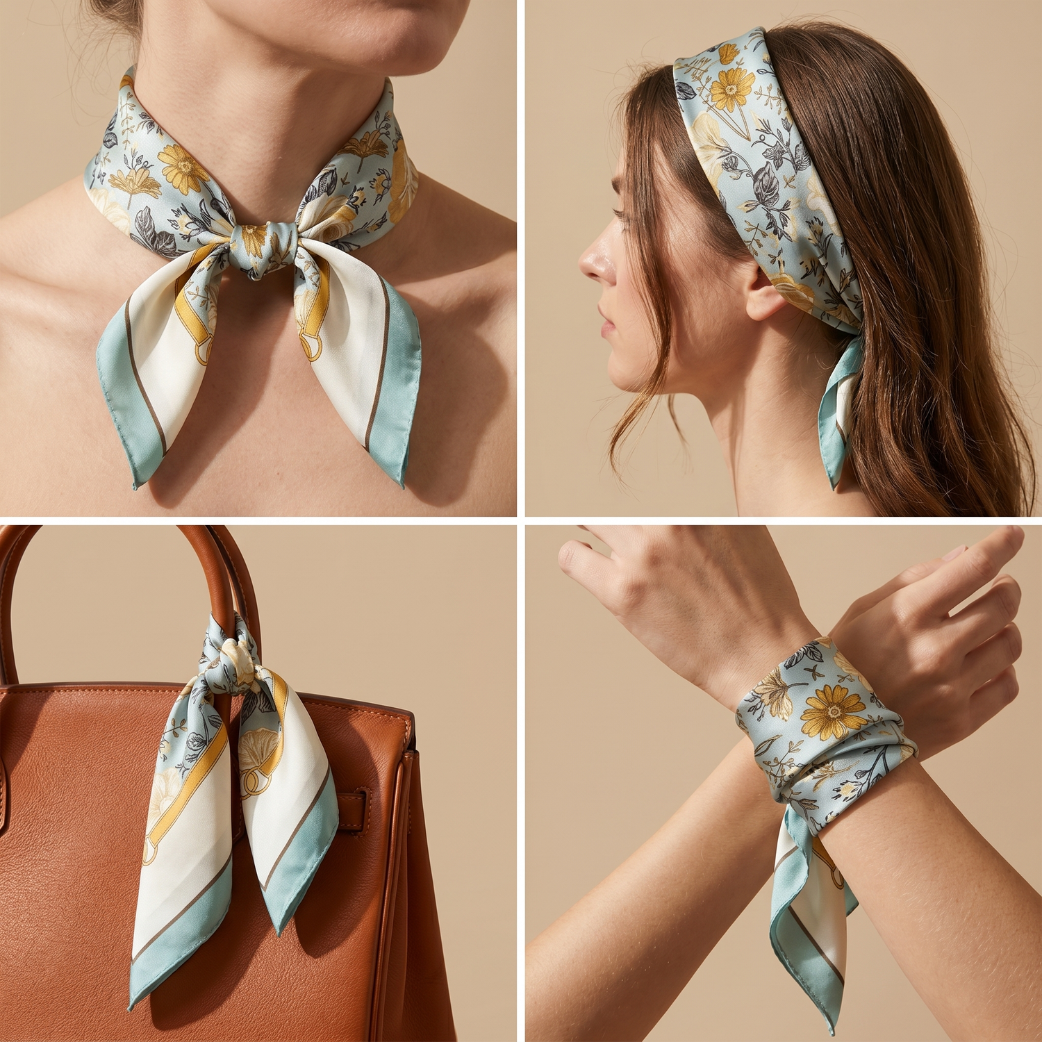 Bracksley multicolor floral satin scarf for women, 27 inch square — view 3